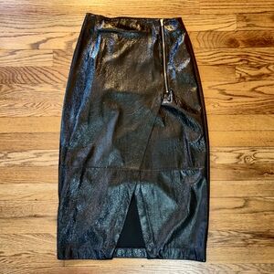 H&M Shiny Polyurethane Black Midi Skirt
